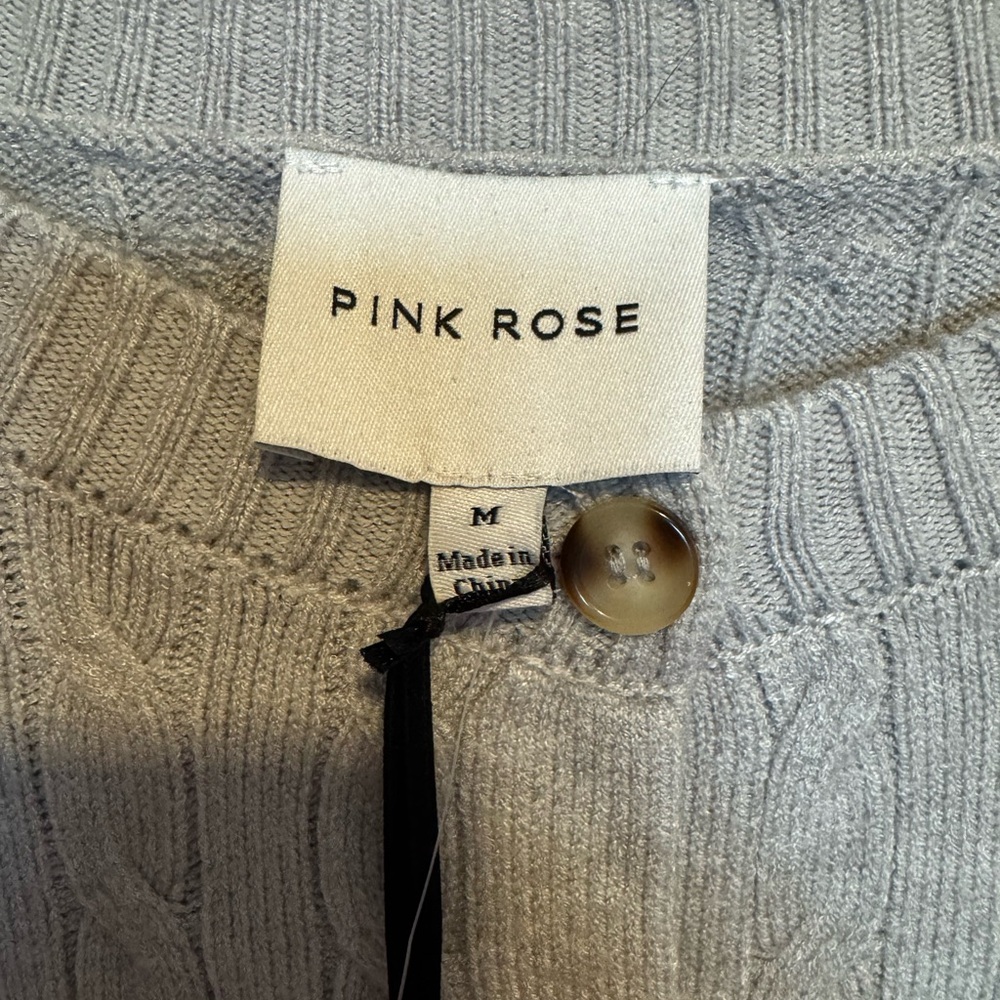 Pink Rose Light Gray Cable Knit Cardigan - Picture 2 of 4